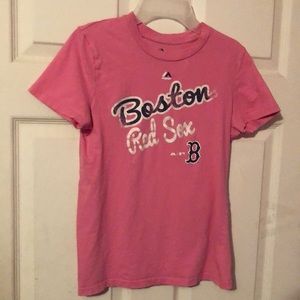 Boston Red Sox Pink T-Shirt Girls Large L 14 Majestic MLB Baseball